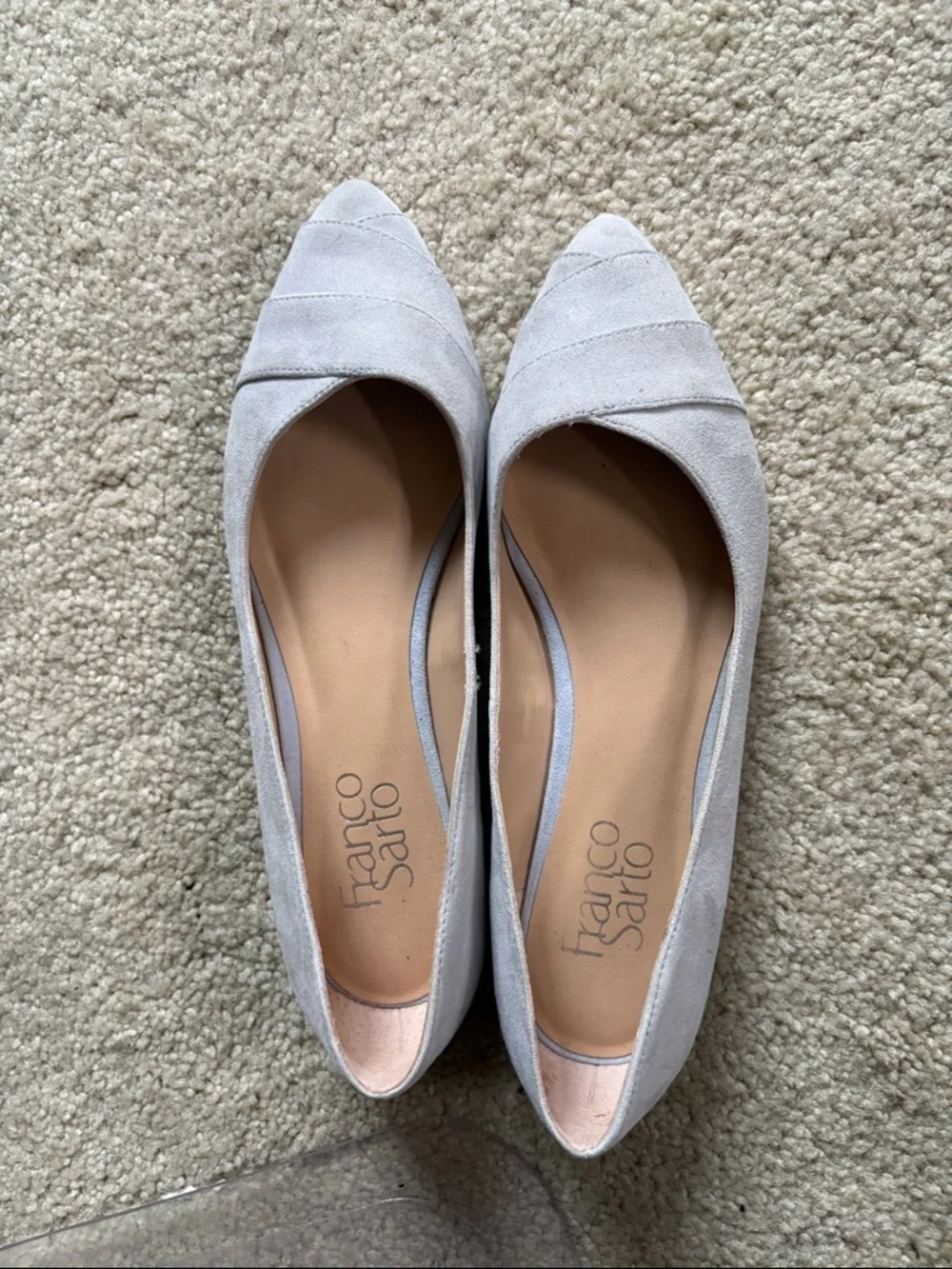 Franco Sarto Light Gray Suede Pointed Toe Flats-Size 6